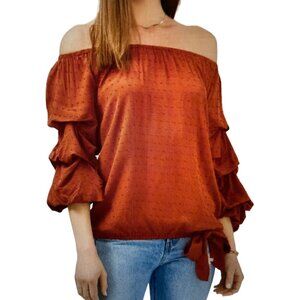 NWT  VINCE CAMUTO WOMENS OFF-THE-SHOULDER SWISS RUST XS